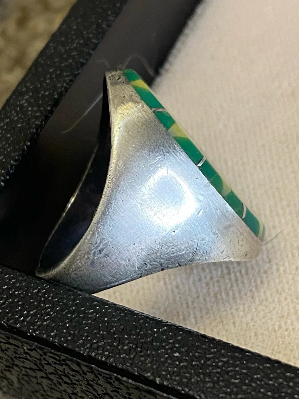 Vintage Zuni Sterling Silver Native American Mother of Pearl Inlay Ring Size 10